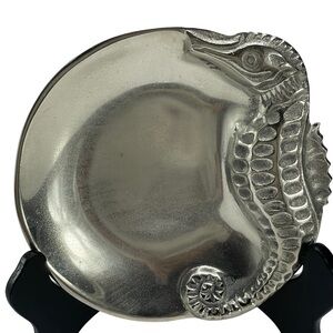 Seahorse Vintage Nautical Trinket Bowl Aluminum Finish Made in India 6" Wide